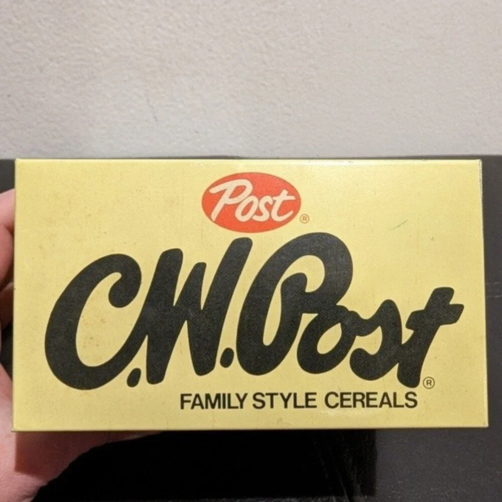 Vintage C.W. Post Cereal Recipe Card Box Tin Metal Advertising Kitchen Decor